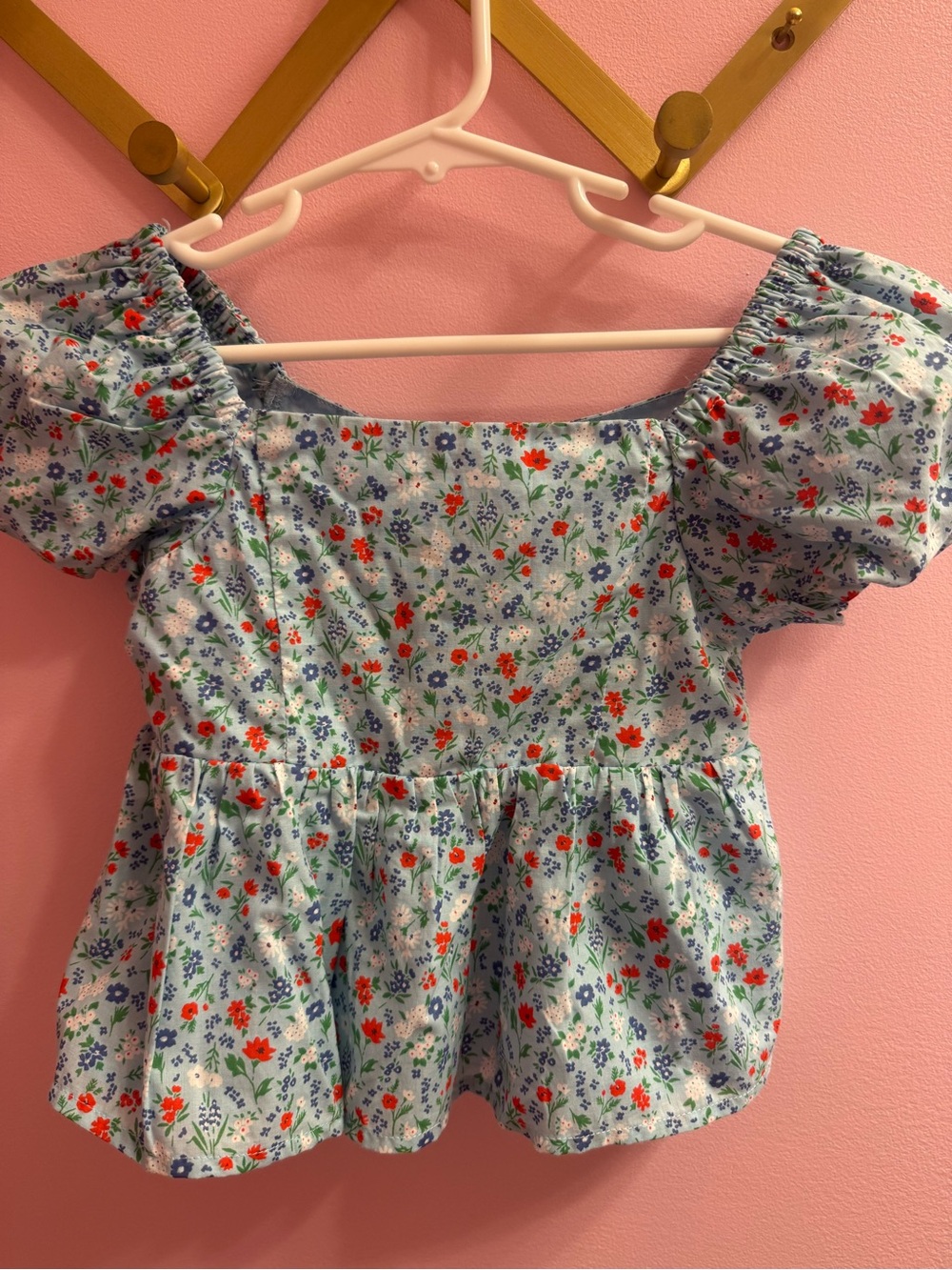 Janie and Jack Light Blue Floral Puff-Sleeve Peplum Top
